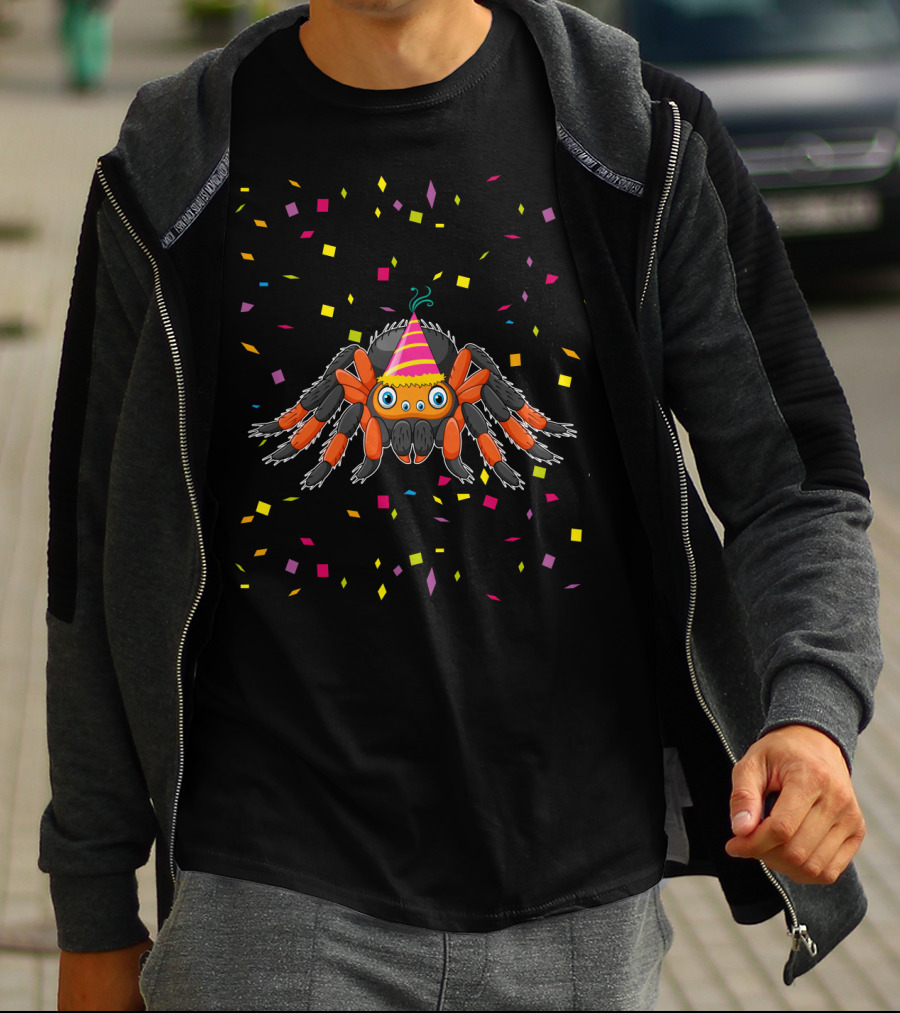 Cute Tarantula With Party Hat And Confetti Birthday Fun T-Shirt