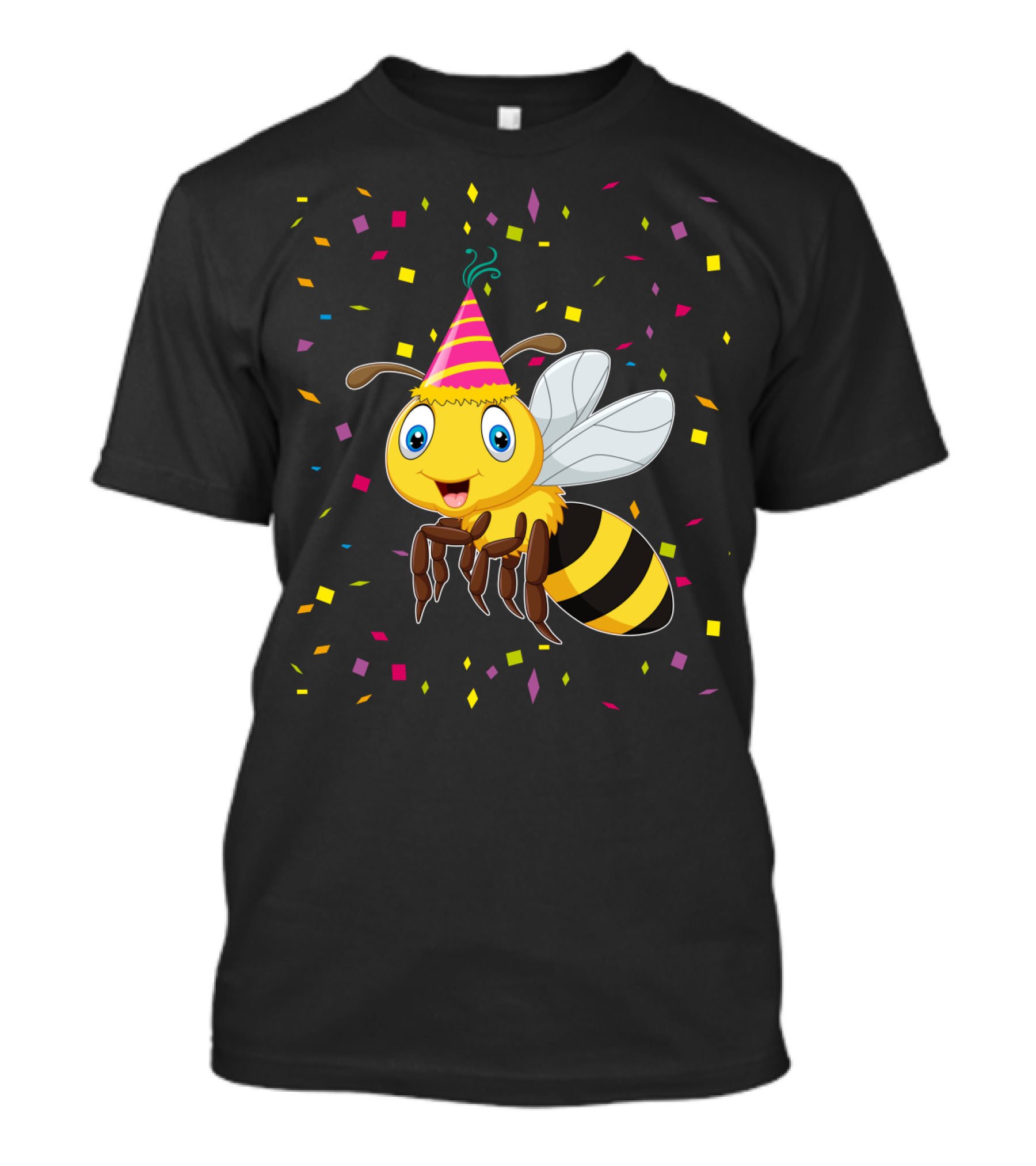 Funny Bee Birthday With Confetti And Party Hat T-Shirt