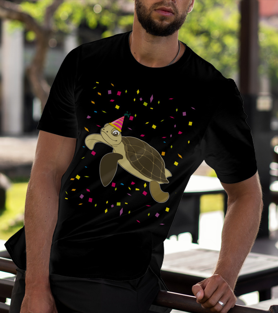 Funny Sea Turtle Party Confetti Birthday T-Shirt