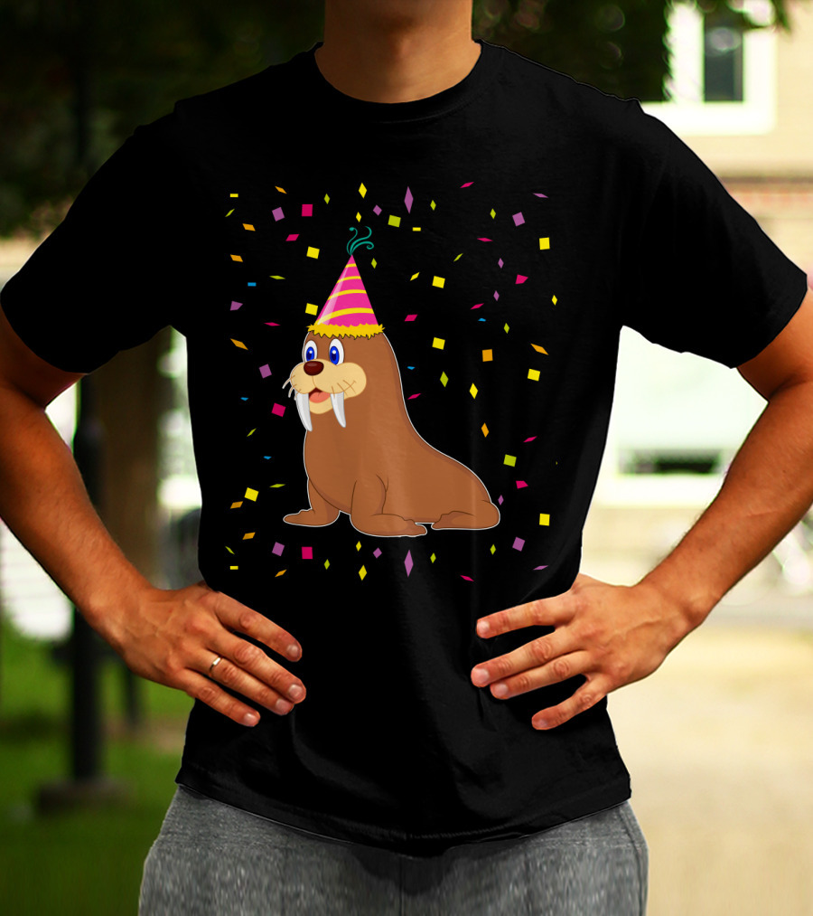 Funny WALRUS Birthday Confetti T-Shirt