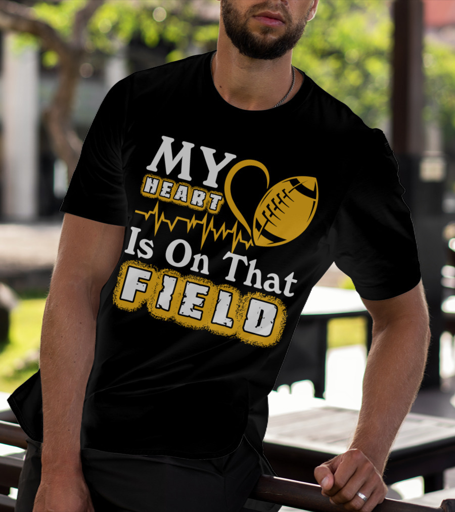My Heart Is On That Field With Football Heartbeat Fantasy Football T-Shirt
