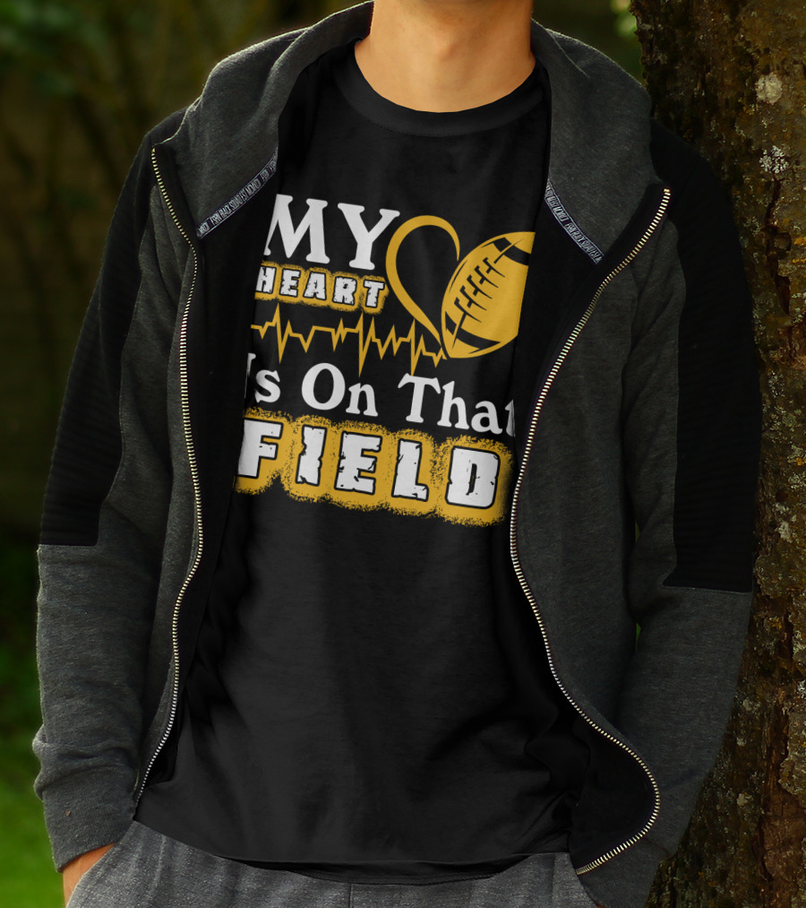 My Heart Is On That Field With Football Heartbeat Fantasy Football T-Shirt