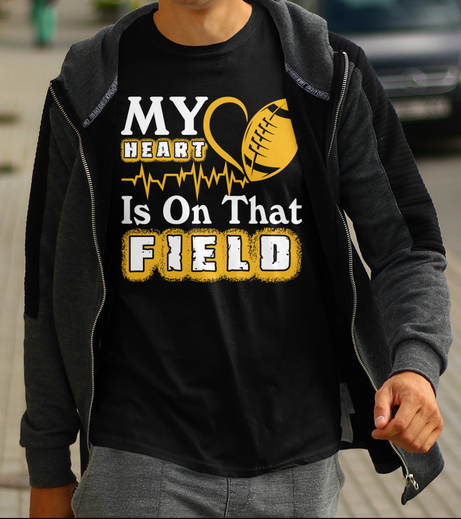 My Heart Is On That Field With Football Heartbeat Fantasy Football T-Shirt