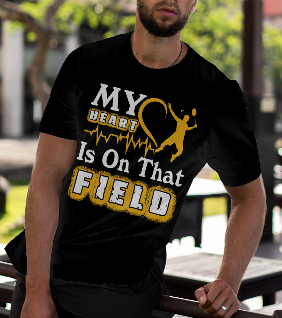 My Heart Is On That Field Badminton Player Pulse EKG T-Shirt