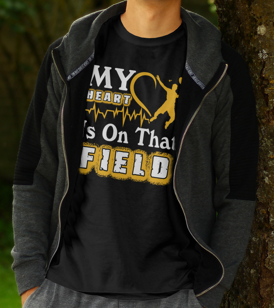 My Heart Is On That Field Badminton Player Pulse EKG T-Shirt