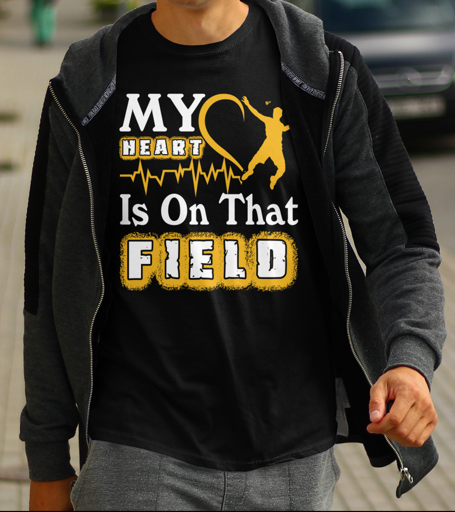 My Heart Is On That Field Badminton Player Pulse EKG T-Shirt