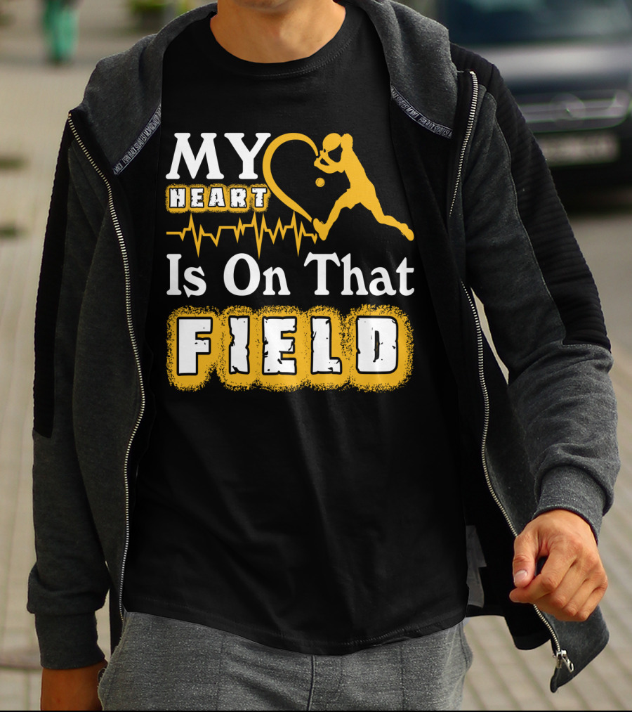 My Heart Is On That Field Tennis Player With Heartbeat And Ball T-Shirt