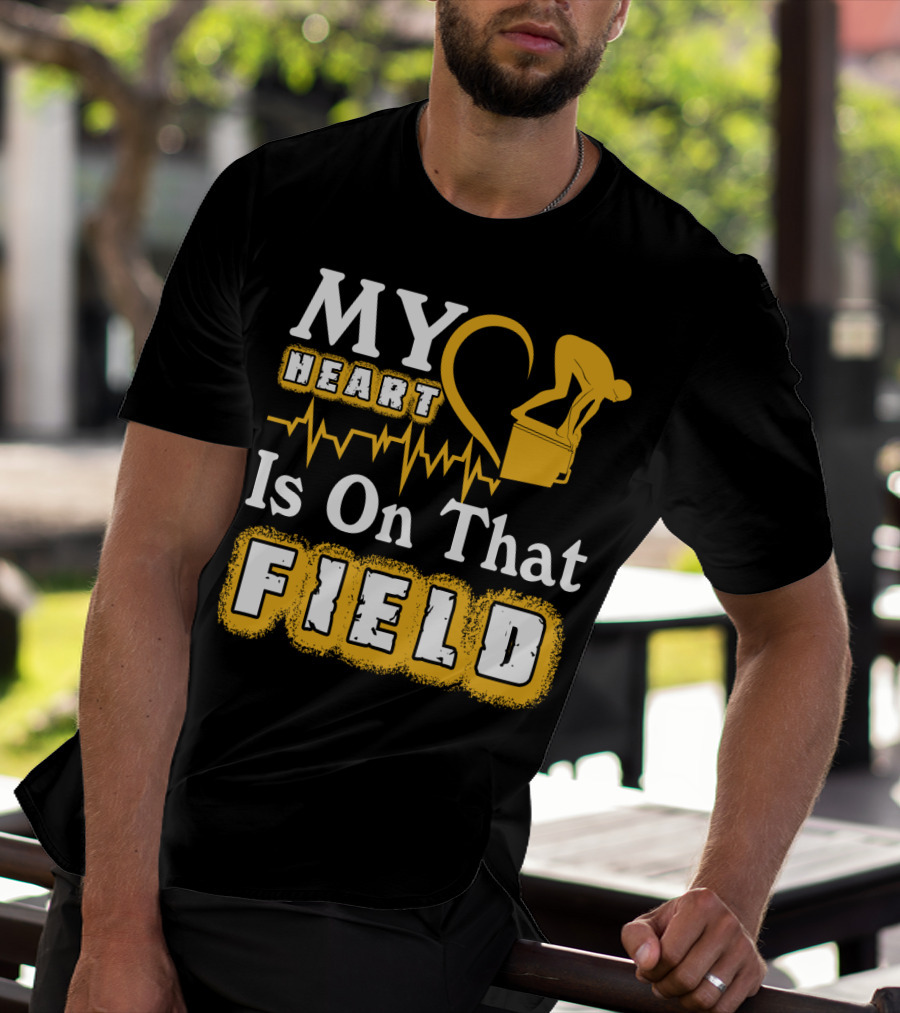 My Heart Is On That Field Swimming Dive Silhouette Heartbeat T-Shirt