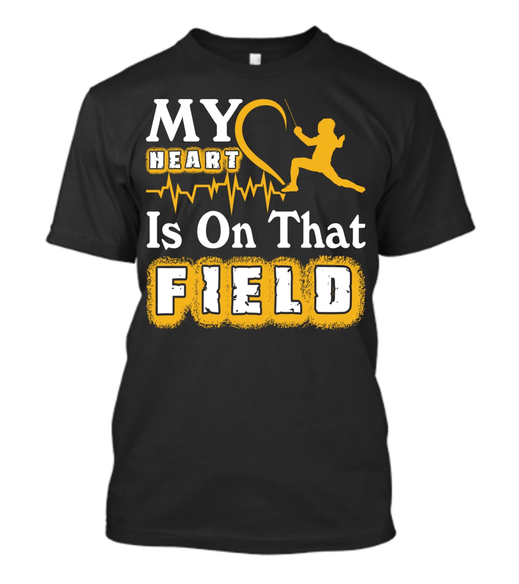 My Heart Is On That Field Fencing Silhouette With Heartbeat Line T-Shirt