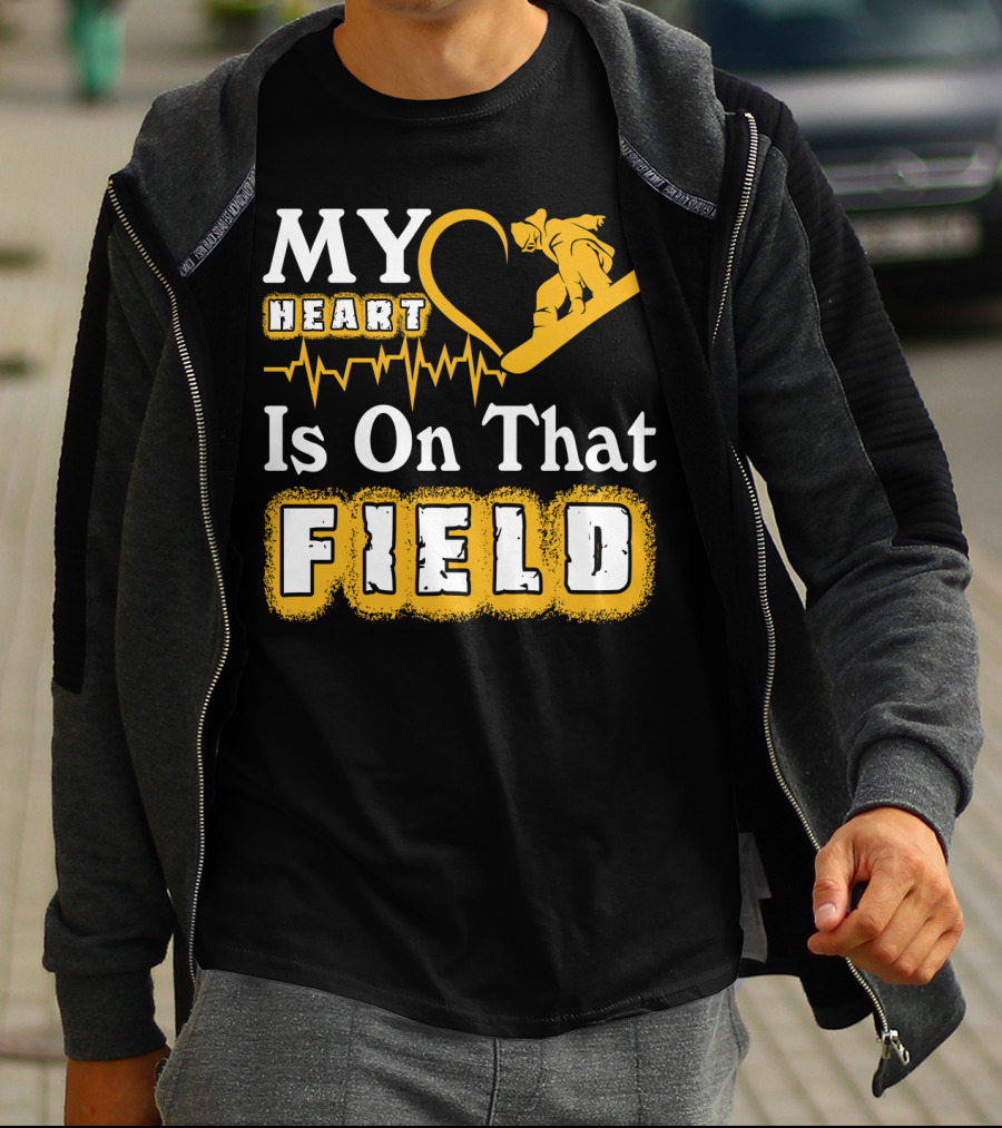 My Heart Is On That Field Snowboarding EKG Line T-Shirt
