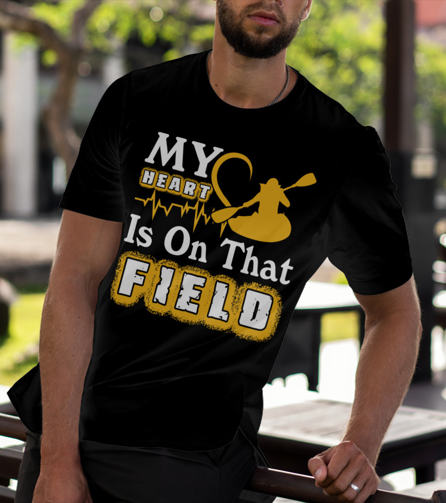 My Heart Is On That Field Kayak Paddle Heartbeat T-Shirt