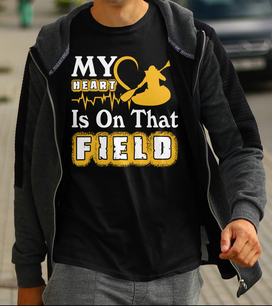 My Heart Is On That Field Kayak Paddle Heartbeat T-Shirt