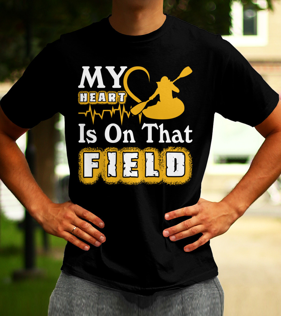 My Heart Is On That Field Kayak Paddle Heartbeat T-Shirt