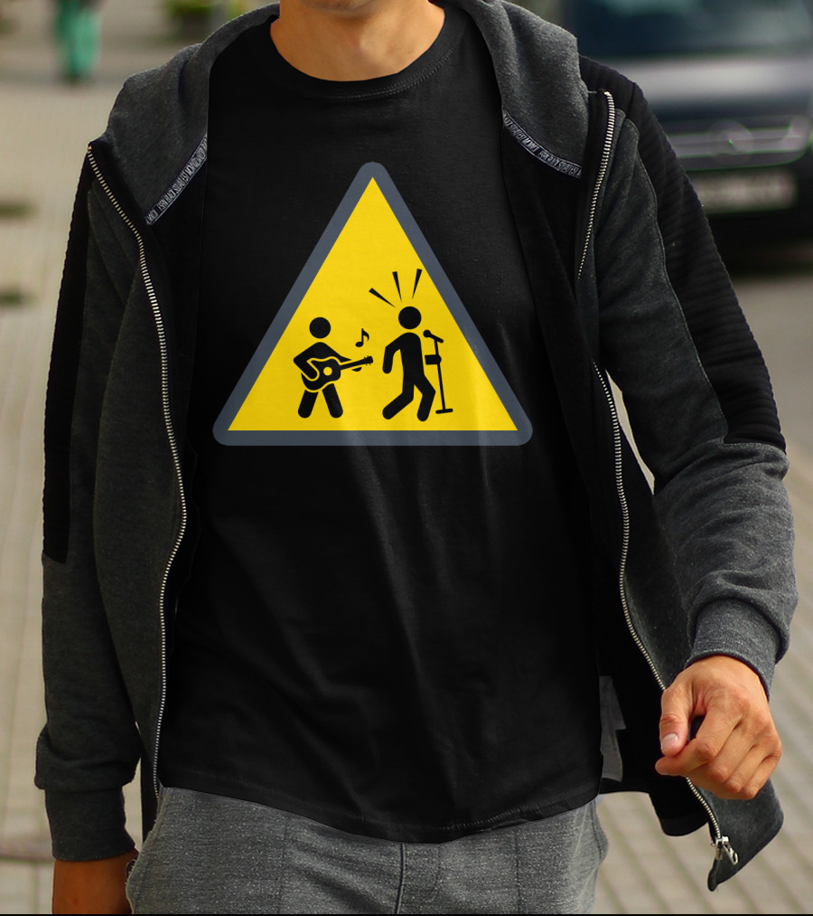 Funny Ukulele Warning Sign With Musical Stick Figures T-Shirt