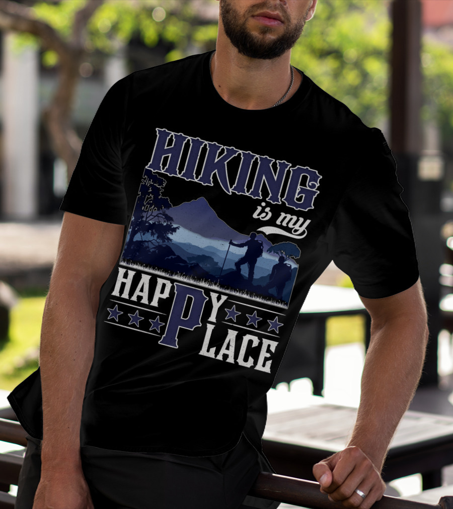 Hiking Is My Happy Place Mountain Silhouette Adventure T-Shirt