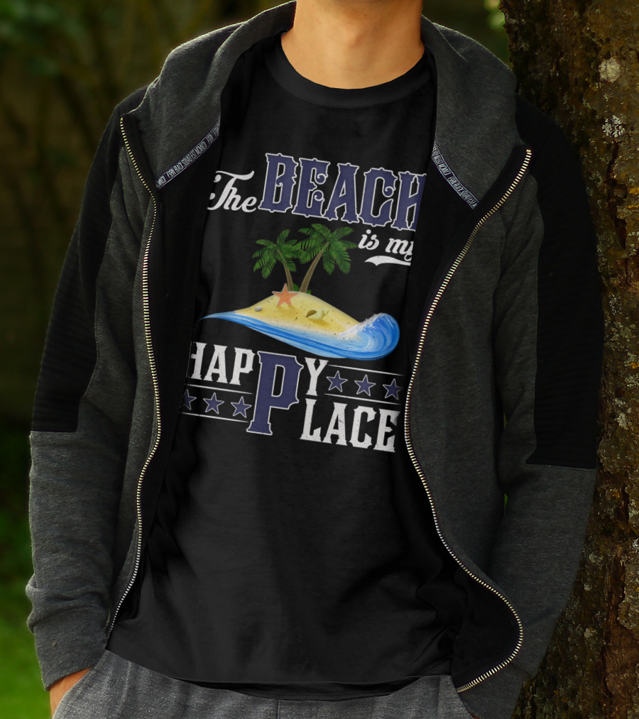 The Beach Is My Happy Place Palm Trees Starfish Waves T-Shirt