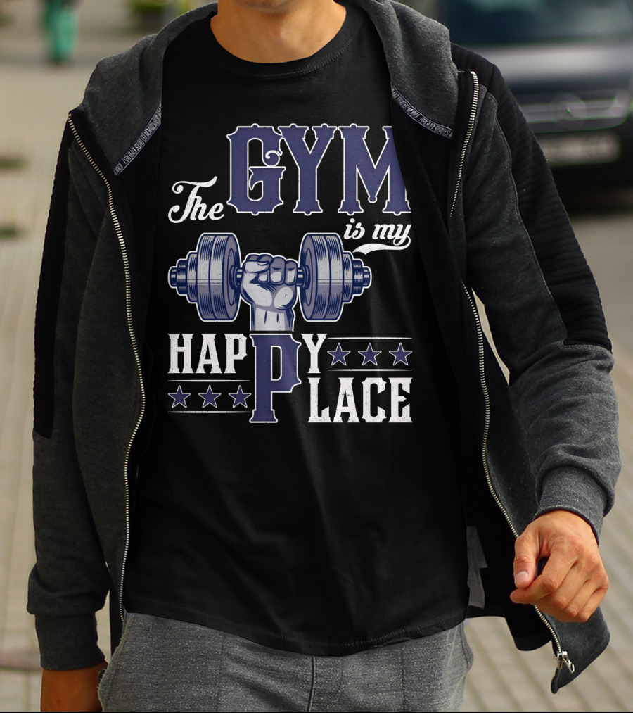 The Gym Is My Happy Place With Dumbbell And Stars T-Shirt