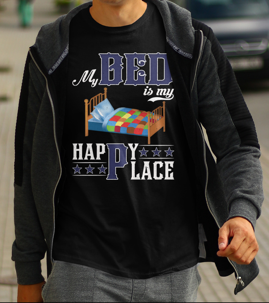 My Bed Is My Happy Place Stars Quilt T-Shirt