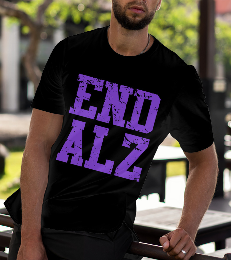 END ALZ Alzheimers Awareness Purple Text T-Shirt