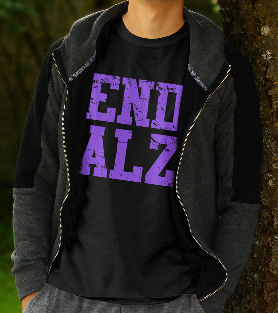 END ALZ Alzheimers Awareness Purple Text T-Shirt