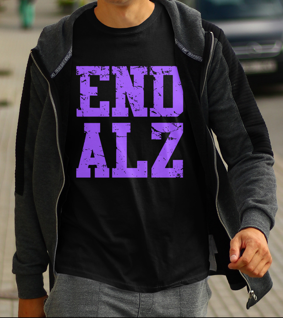 END ALZ Alzheimers Awareness Purple Text T-Shirt
