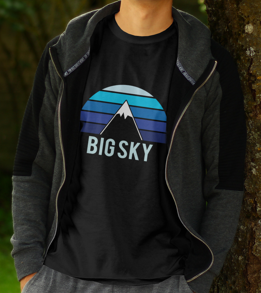 Big Sky Montana Mountain Ski Blue Stripes T-Shirt