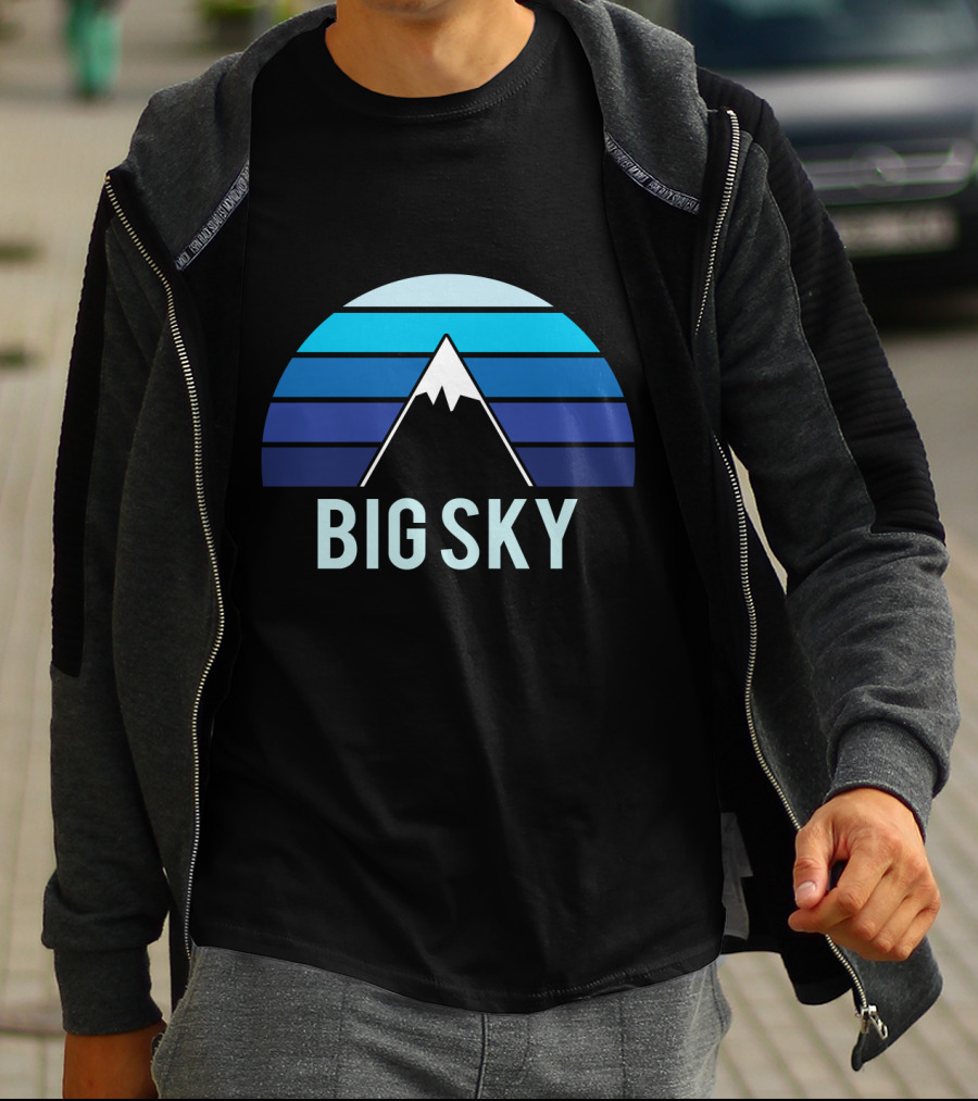 Big Sky Montana Mountain Ski Blue Stripes T-Shirt