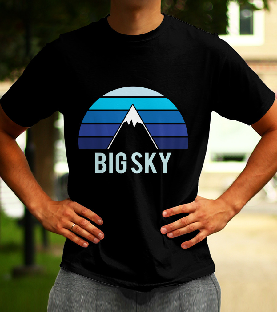 Big Sky Montana Mountain Ski Blue Stripes T-Shirt