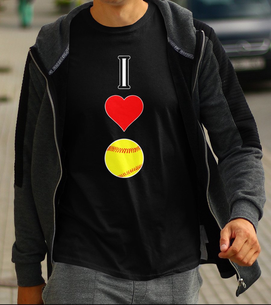 I Love Softball Player Vertical Heart Softball T-Shirt