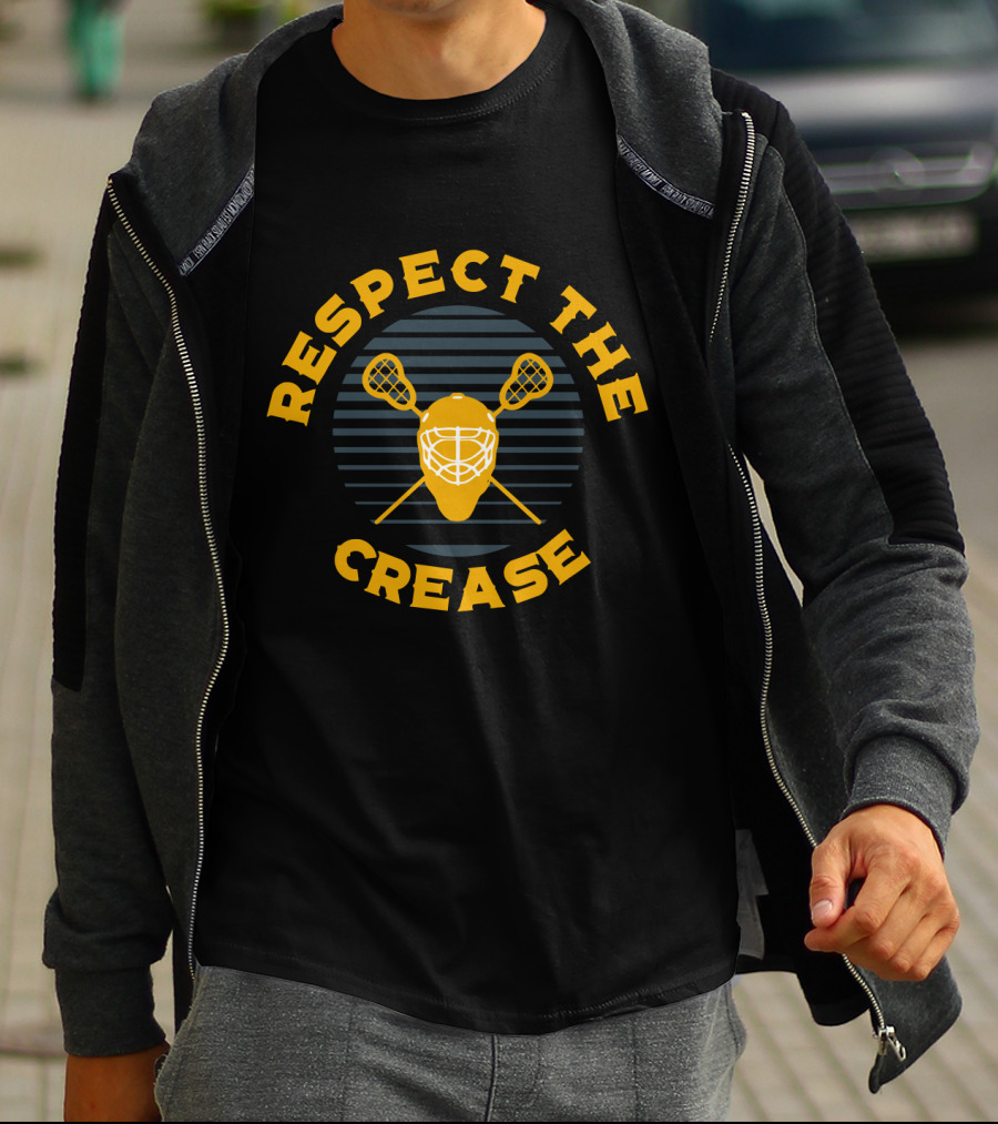 Respect The Crease Lacrosse Goalie Mask And Sticks T-Shirt