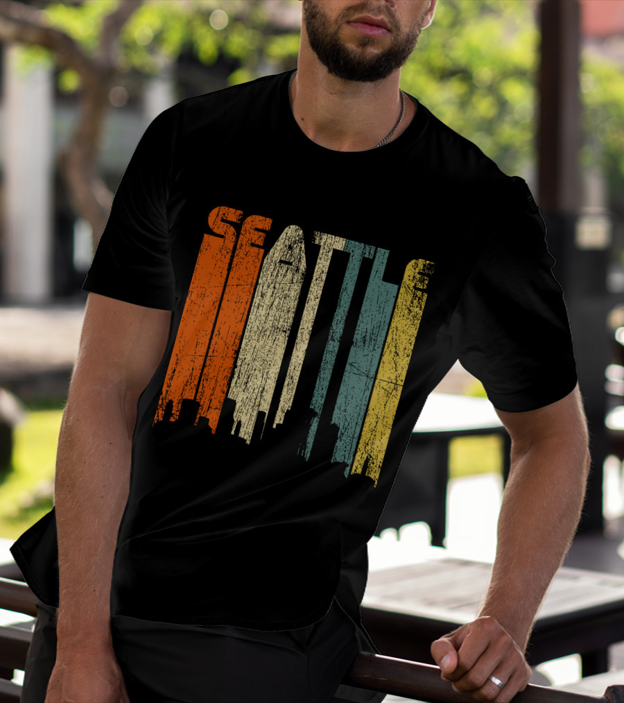 Seattle Vintage City Skyline Retro 70s T-Shirt