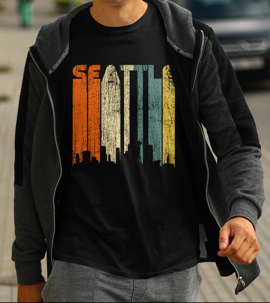 Seattle Vintage City Skyline Retro 70s T-Shirt