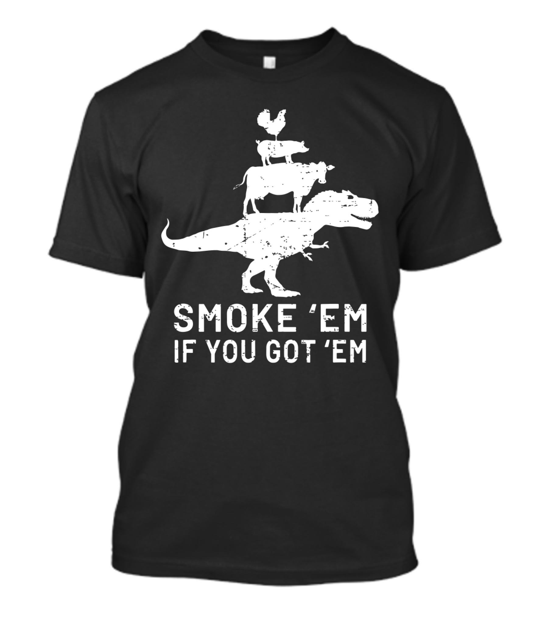 Smoke Em If You Got Em Dinosaur BBQ Grill Stacked Animals T-Shirt