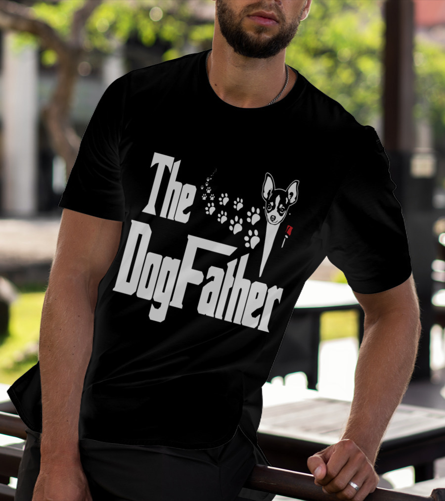 The Dogfather Chihuahua Face Pawprints Black And White For Chihuahua Lovers T-Shirt