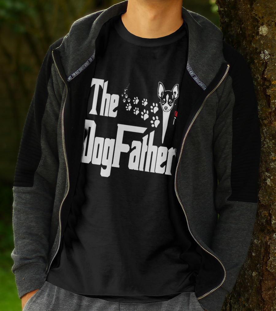 The Dogfather Chihuahua Face Pawprints Black And White For Chihuahua Lovers T-Shirt