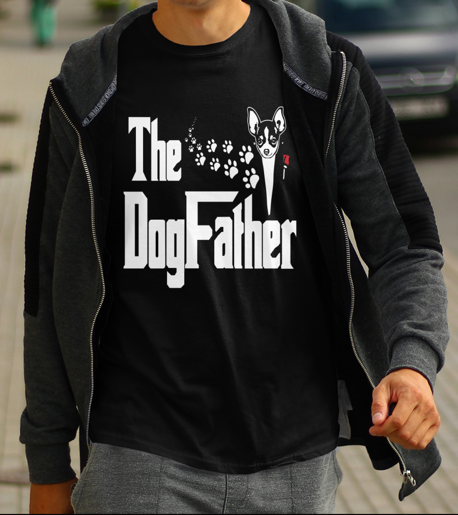 The Dogfather Chihuahua Face Pawprints Black And White For Chihuahua Lovers T-Shirt