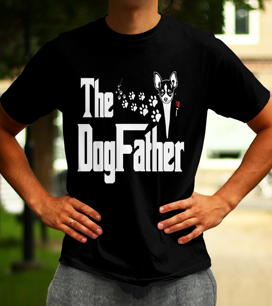 The Dogfather Chihuahua Face Pawprints Black And White For Chihuahua Lovers T-Shirt