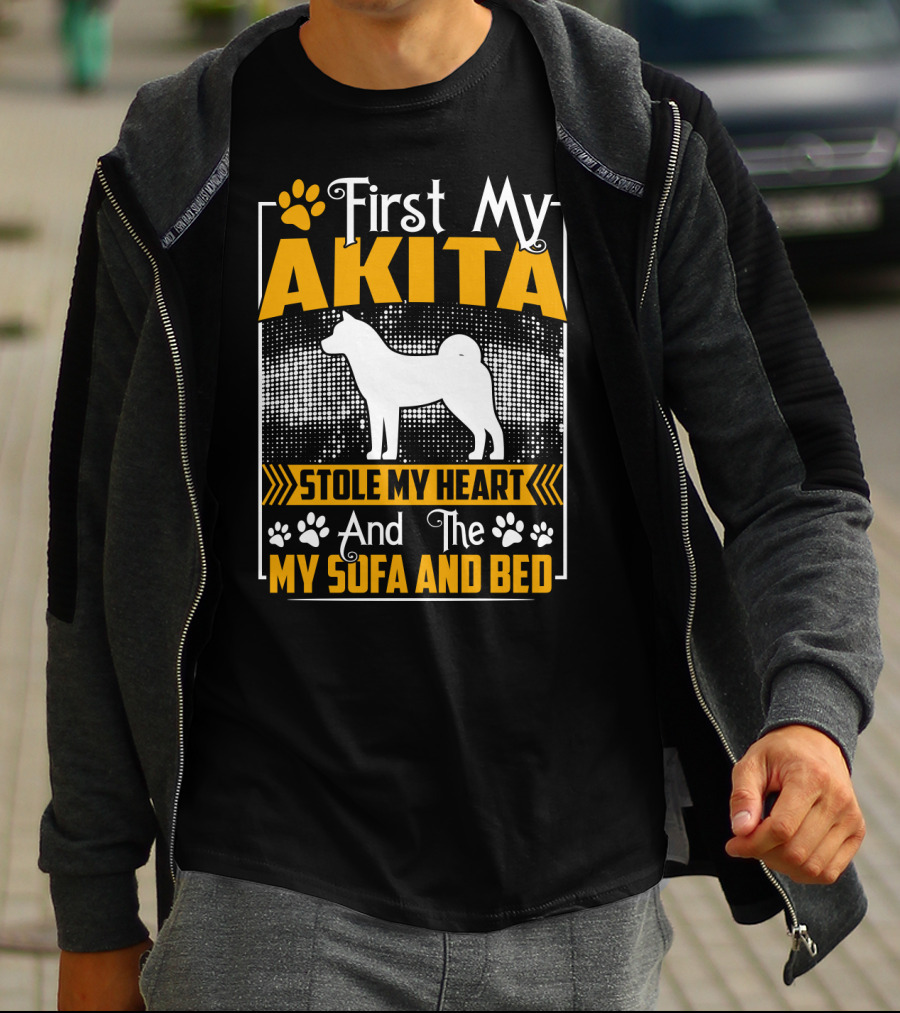 First My Akita Stole My Heart And The Sofa And Bed T-Shirt