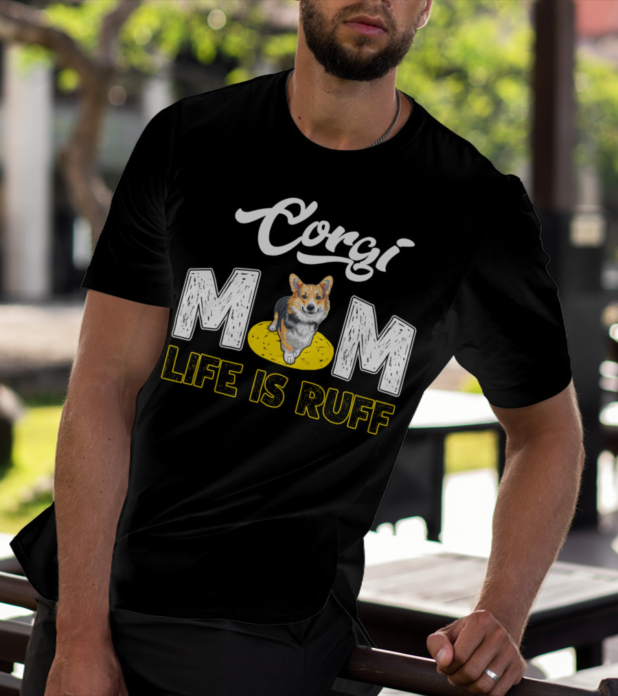 Corgi Mom Life Is Ruff Corgi On Yellow Rug T-Shirt