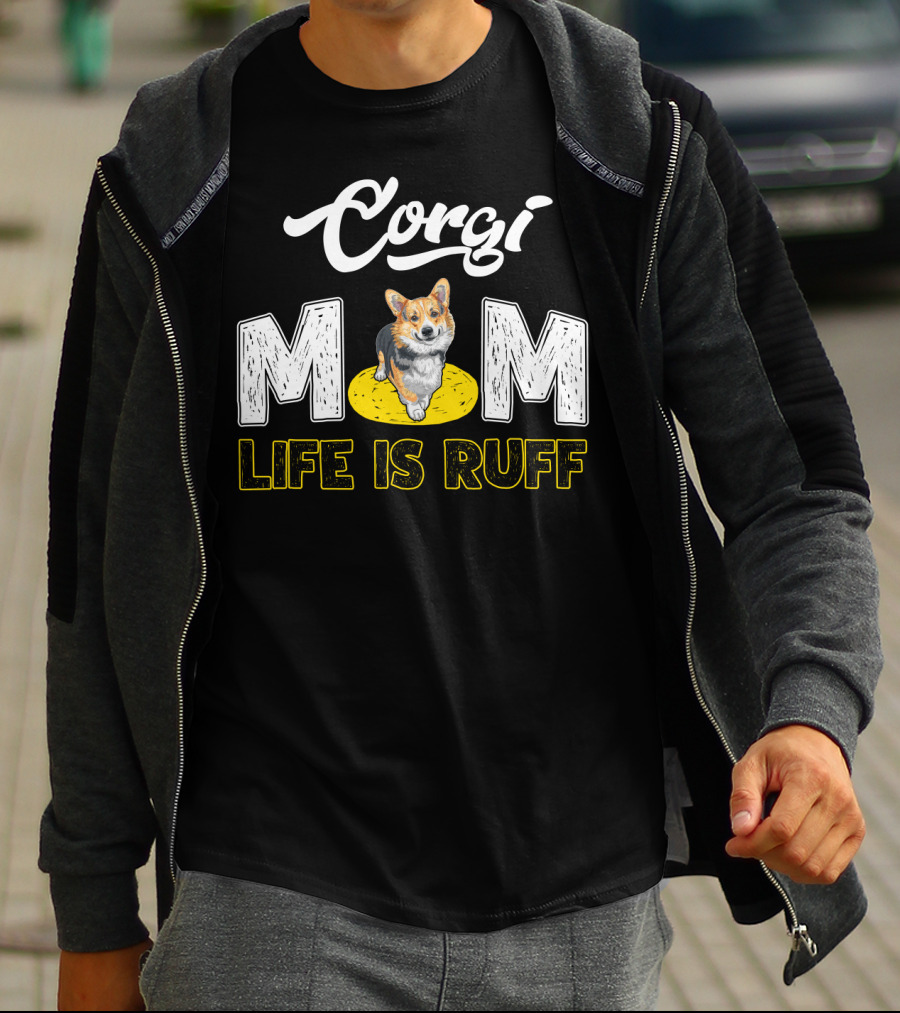 Corgi Mom Life Is Ruff Corgi On Yellow Rug T-Shirt