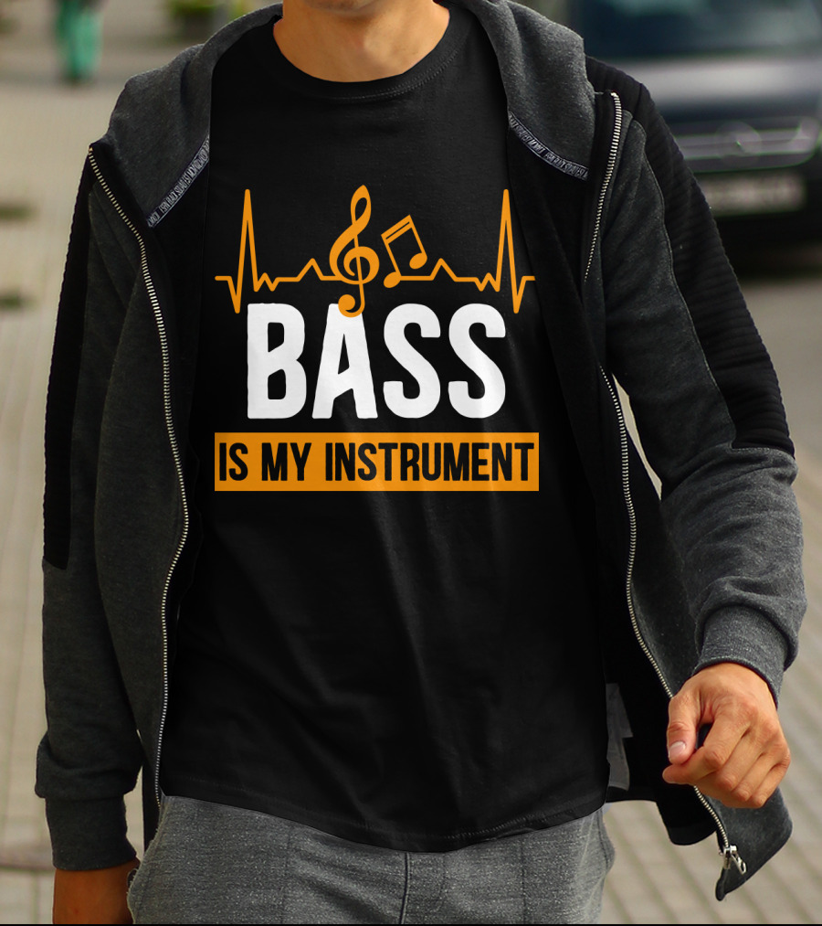 BASS Is My Instrument With Musical Notes And Heartbeat Line T-Shirt