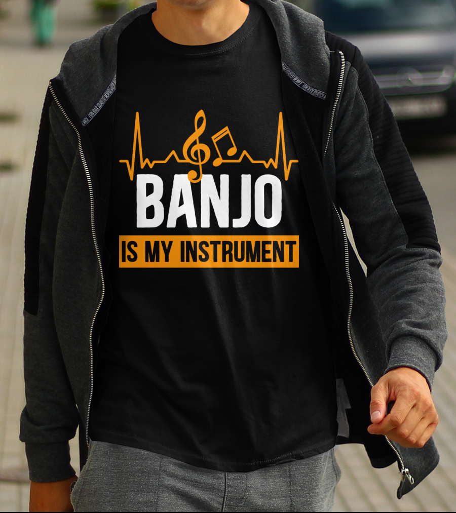 Banjo Is My Instrument With Musical Symbols And Sound Waves T-Shirt