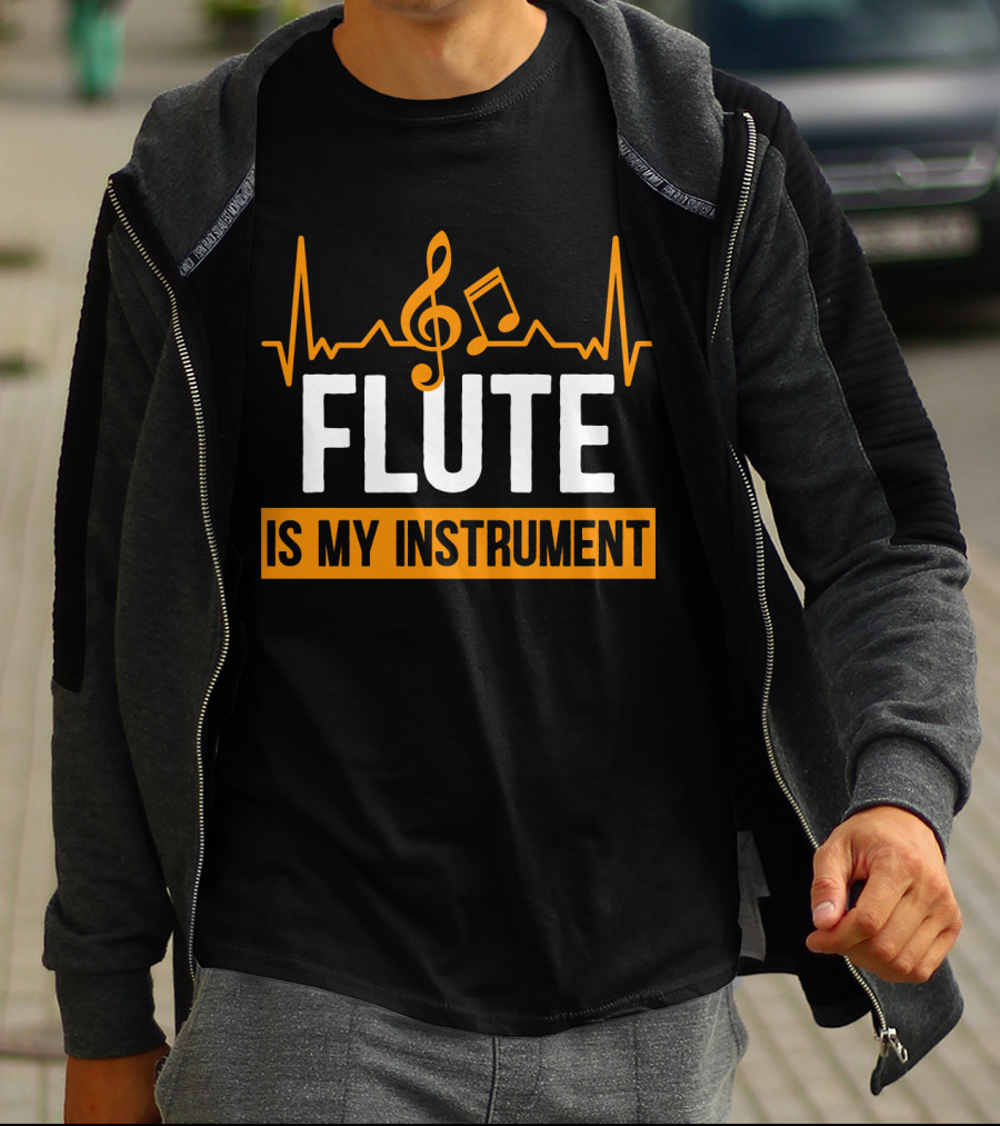 Flute Is My Instrument Musical Heartbeat Clef Notes T-Shirt