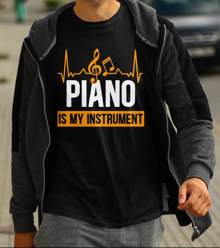 Piano Is My Instrument Musical Heartbeat Clef And Notes T-Shirt