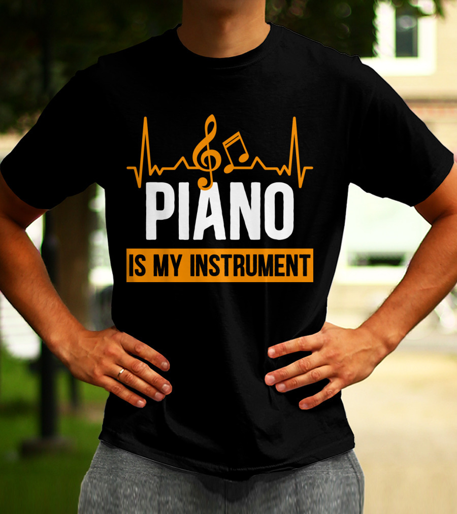 Piano Is My Instrument Musical Heartbeat Clef And Notes T-Shirt