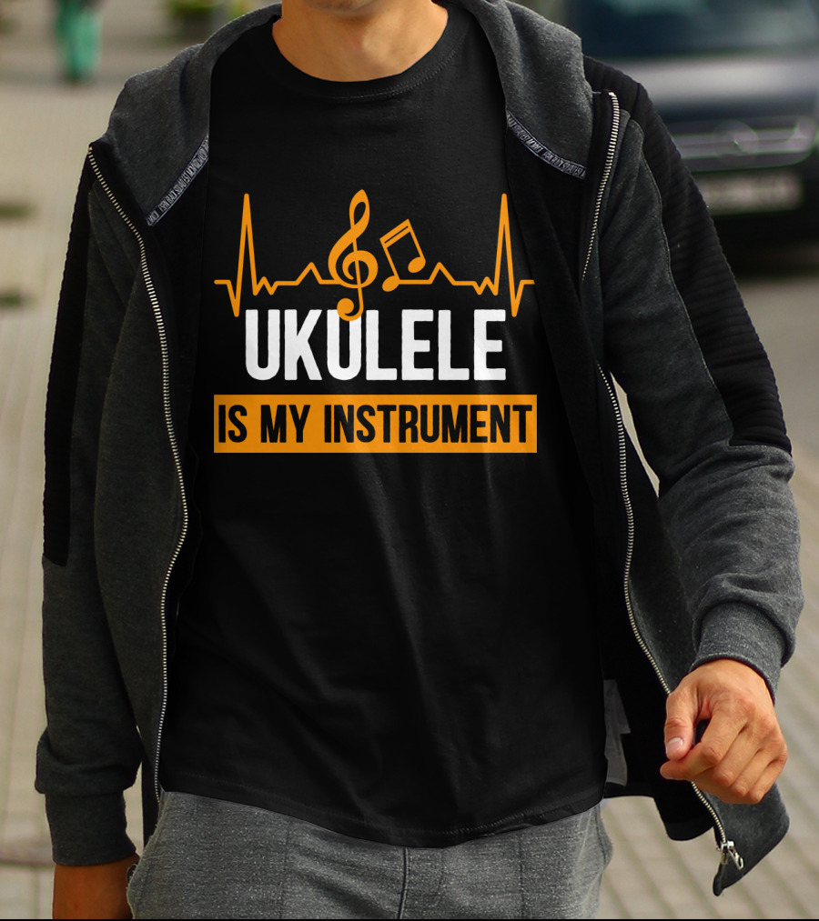 Ukulele Is My Instrument Clef Note Heartbeat Line T-Shirt