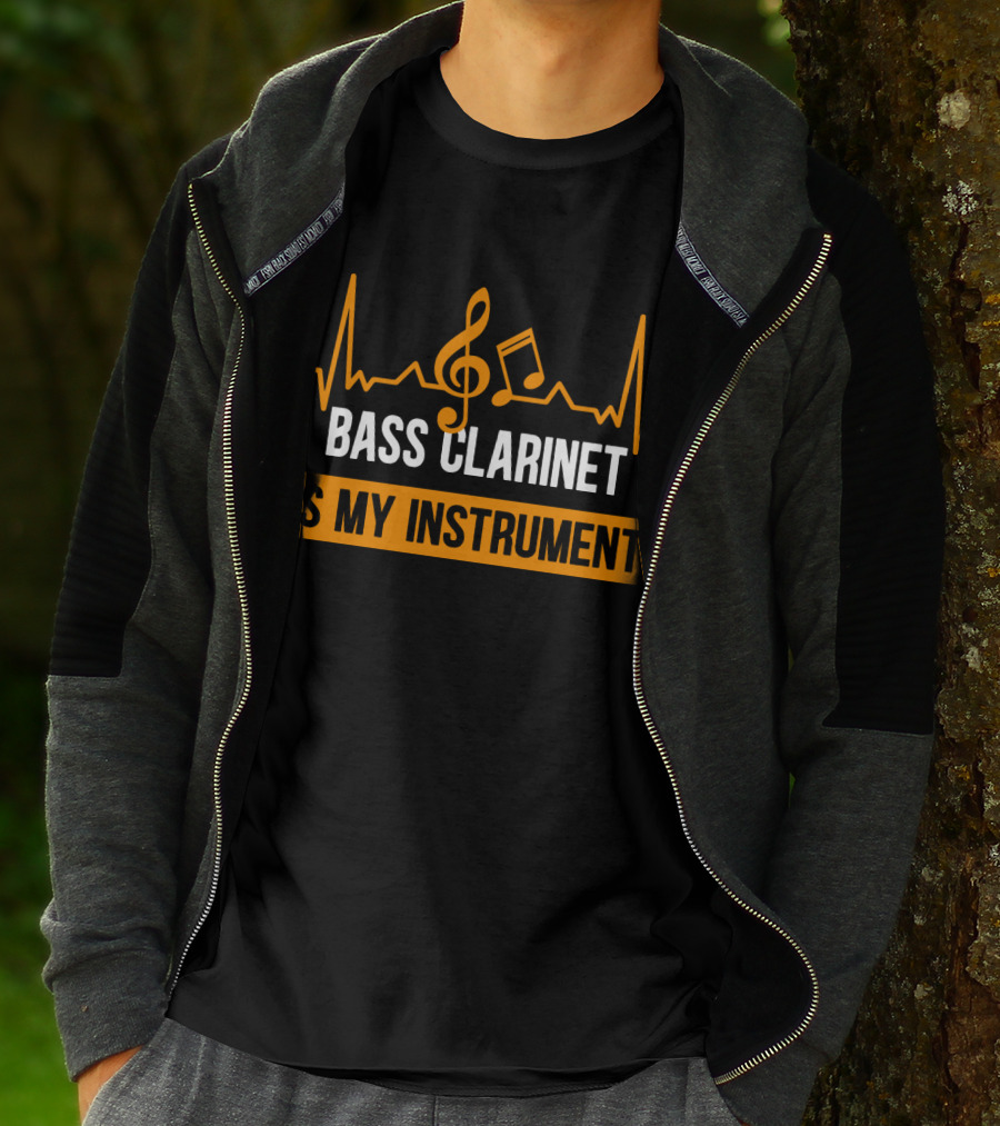 Bass Clarinet Is My Instrument With Musical Symbols And Heartbeat Lines T-Shirt