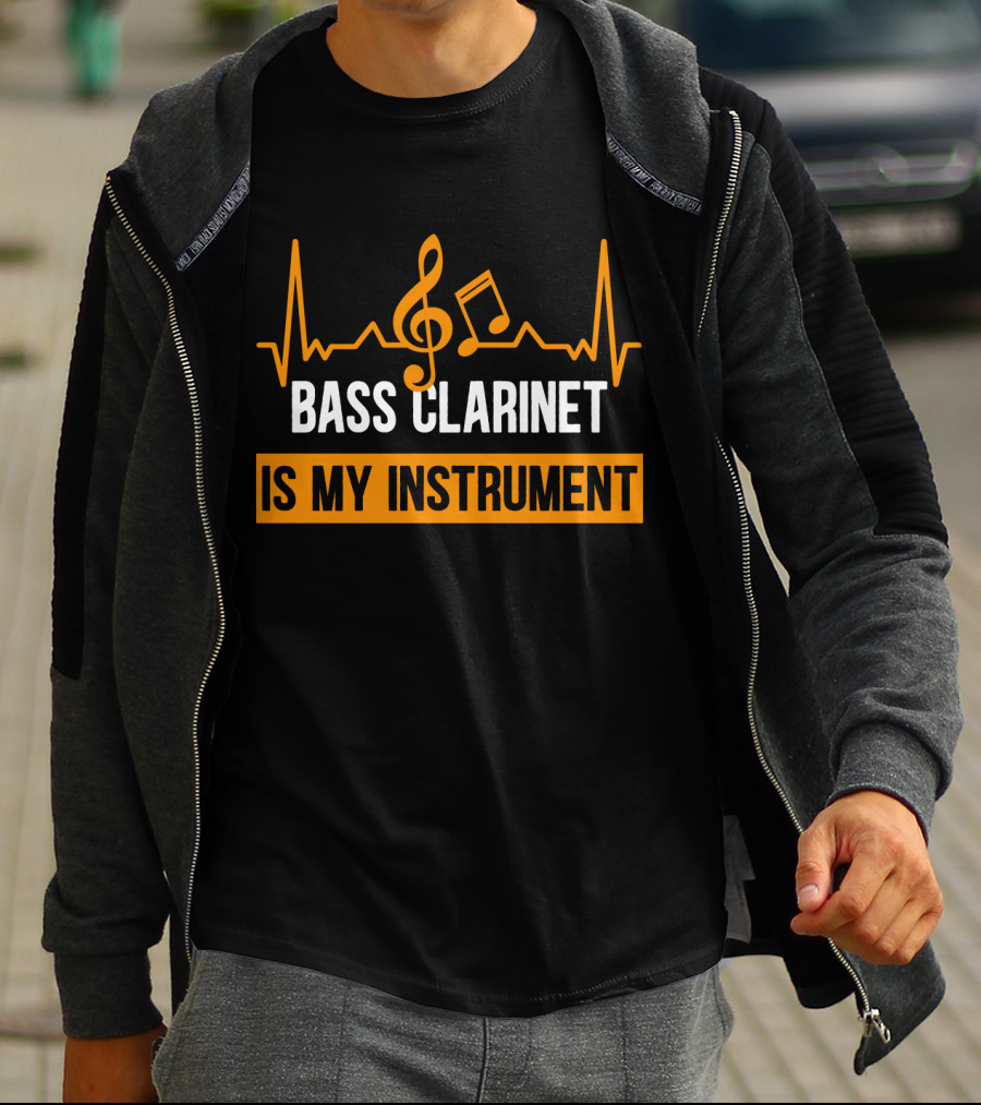 Bass Clarinet Is My Instrument With Musical Symbols And Heartbeat Lines T-Shirt
