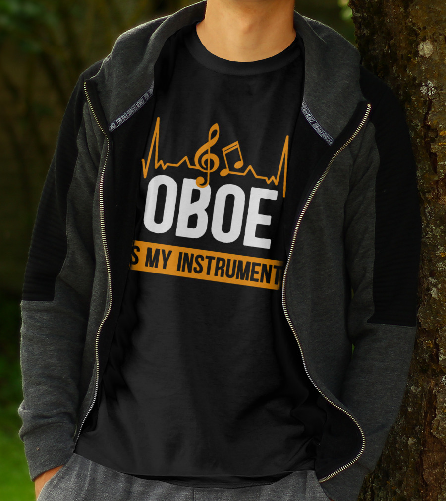 Oboe Is My Instrument Musical Heartbeat With Treble Clef And Note T-Shirt