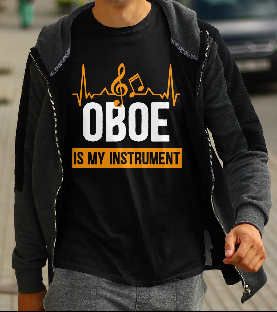 Oboe Is My Instrument Musical Heartbeat With Treble Clef And Note T-Shirt